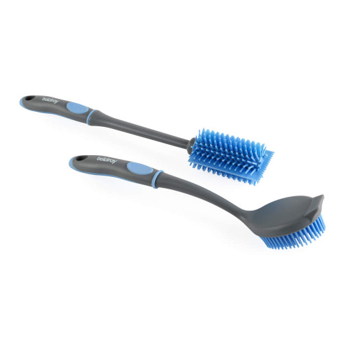 Set of two blue and grey silicone cleaning brushes for home use