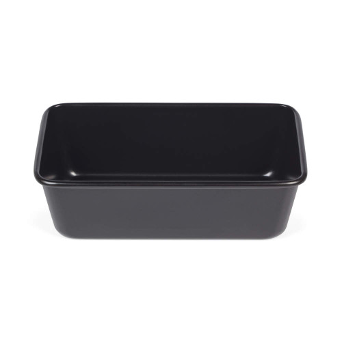 Black non-stick loaf tin, rectangular, viewed from above