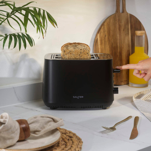 Salter Kuro Kettle, 2-Slice Toaster & 4-Piece Countertop Canister Set -- Black