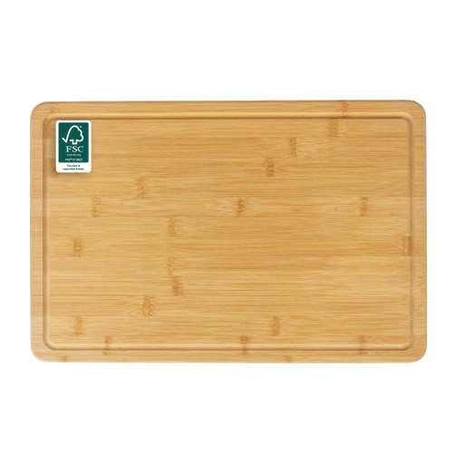Rectangular bamboo chopping board with juice groove and FSC certified label