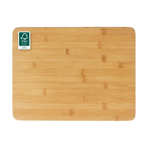 Rectangular bamboo chopping board with FSC certified label in top corner