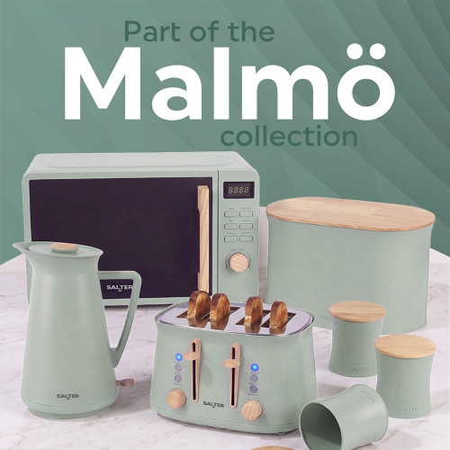 Banner: sage green Salter Malmo kitchen appliance collection
