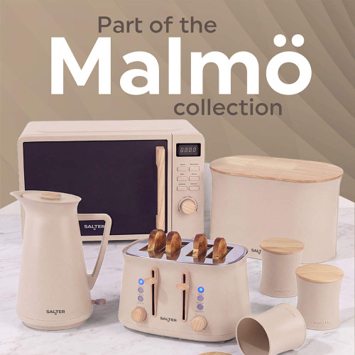 Salter cream kitchen appliance set with microwave, toaster, kettle and storage jars