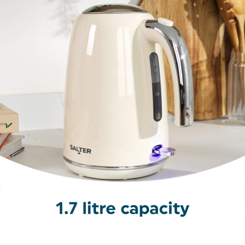 Cream cordless kettle with chrome handle, 1.7 litre capacity