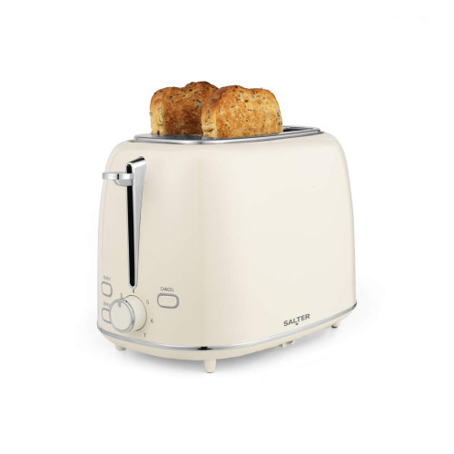 Cream 2-slice toaster with two slices of toast