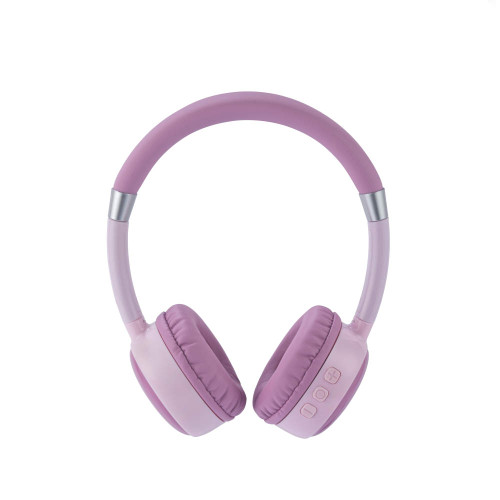 Pink wireless over-ear headphones, front view, showing padded ear cups and controls.