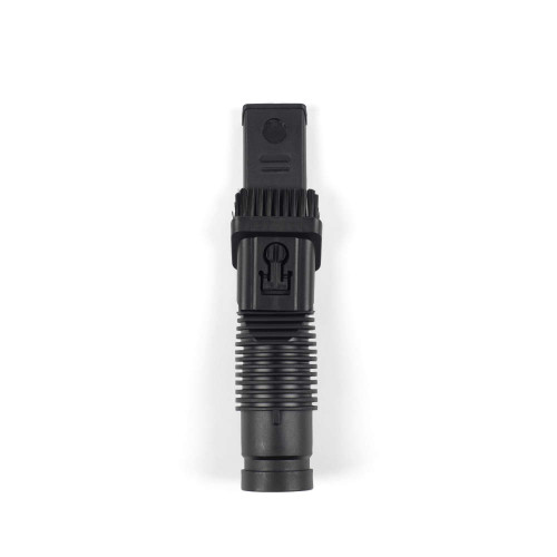Vacuum cleaner crevice tool with brush, shown upright on white background