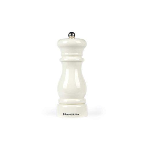 Cream ceramic pepper mill with Russell Hobbs logo, shown upright on white background