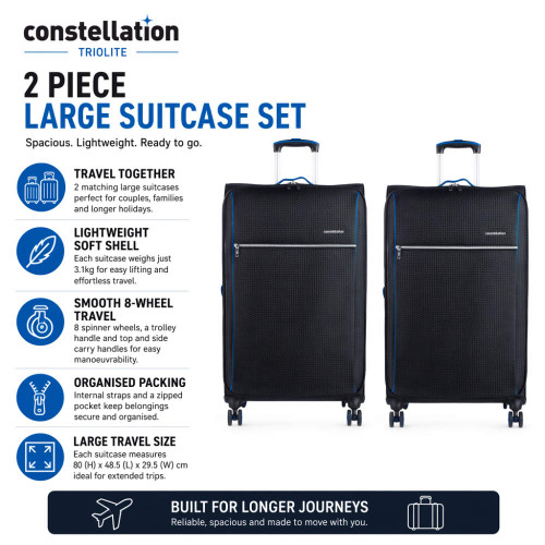 Constellation Triolite 2-piece large suitcase set, black soft-shell cases