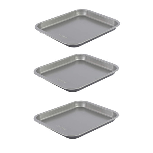 Set of three silver square baking trays