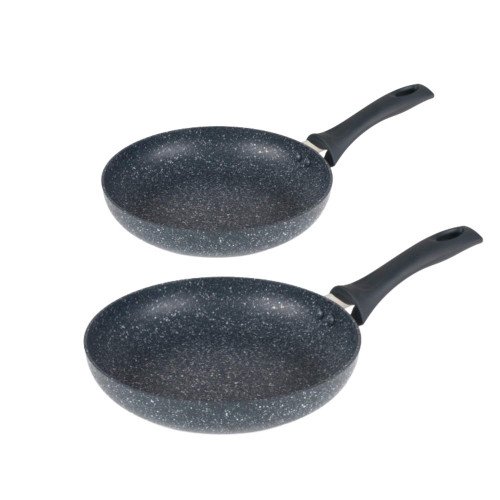 Set of two black speckled frying pans with non-stick coating