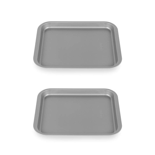 Two grey rectangular baking trays