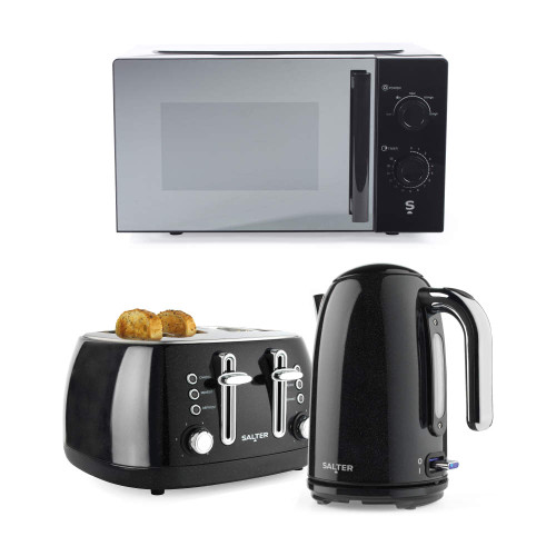 Black microwave, toaster and kettle set