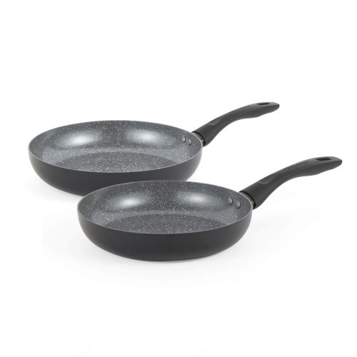 Set of 2 grey speckled non-stick frying pans