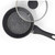 Grey speckled non-stick saucepan with glass lid and black Salter handle, top view