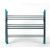 Foldable grey clothes airer with turquoise corner clips, shown from the front.