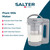 Grey Salter plant milk maker, 1.6L capacity, shown with milk inside on a white and teal background.