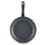 Grey non-stick frying pan with black handle, shown from above