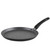 Non-stick black crepe pan with speckled finish and black handle, angled side view