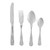 Set of four silver stainless steel cutlery pieces with ornate handles