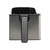 Stainless steel air fryer basket with handle, front view.