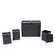 Set of four matte black metal kitchen storage tins with lids, shown in different sizes.