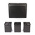 Set of four black metal storage canisters with square lids, ideal for kitchen organisation