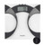 Glass bathroom scale with digital display showing 0.0kg, black and silver accents