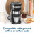 Single-serve black and silver coffee maker with stainless steel travel mug