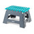 Folding grey step stool with teal polka dot top, shown open