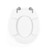 White oval toilet seat shown from above with metal hinges