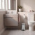 Modern silver bathroom vanity unit with sink in a styled bathroom setting