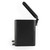 Black pedal bin with open lid, side view