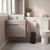 Modern bathroom with grey vanity unit and white toilet