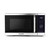 Silver and black microwave oven with handle and digital display, shown front view.