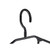 Black plastic clothes hanger, close-up of hook, shown on white background