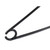 Black plastic safety pin, close-up showing ridged detail and curved clasp.
