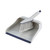 Grey dustpan and brush set with blue trim, angled for easy sweeping.