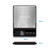 Digital kitchen scale with stainless steel platform, black base, size 19x14x2cm