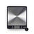 Digital kitchen scale with stainless steel platform, black trim, and LCD display.