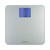 Silver digital bathroom scale with large blue-lit display, front view.