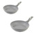 Set of two grey non-stick frying pans with speckled finish and ergonomic handles