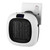 Plug-in portable ceramic heater with digital display, shown in white and black.