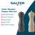 Set of black and cream wooden pepper mills with gold knobs, Salter brand.