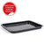 Black enamel oven tray with easy clean coating, shown on white background.