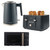 Salter navy kettle, 4-slice toaster with seeded bread, and microwave, on white background