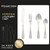 24 piece stainless steel cutlery set with ornate handles, for 6 people, shown on white background.