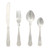 Set of four stainless steel cutlery pieces with decorative handles: knife, fork, tablespoon, teaspoon.