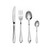 Set of four stainless steel cutlery pieces: knife, fork, soup spoon, and teaspoon