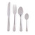 Set of four silver stainless steel cutlery pieces: knife, fork, tablespoon, teaspoon.